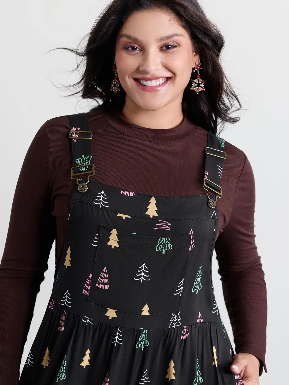 Holiday Tree Rayon Pockets Midi Dress