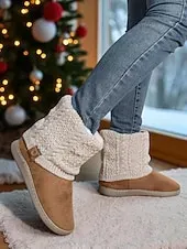 Women's Brown Faux Suede Winter Ankle Boots – Knit Cuff Button Detail, Plush Lining, Cozy Indoor & Outdoor Casual Footwear