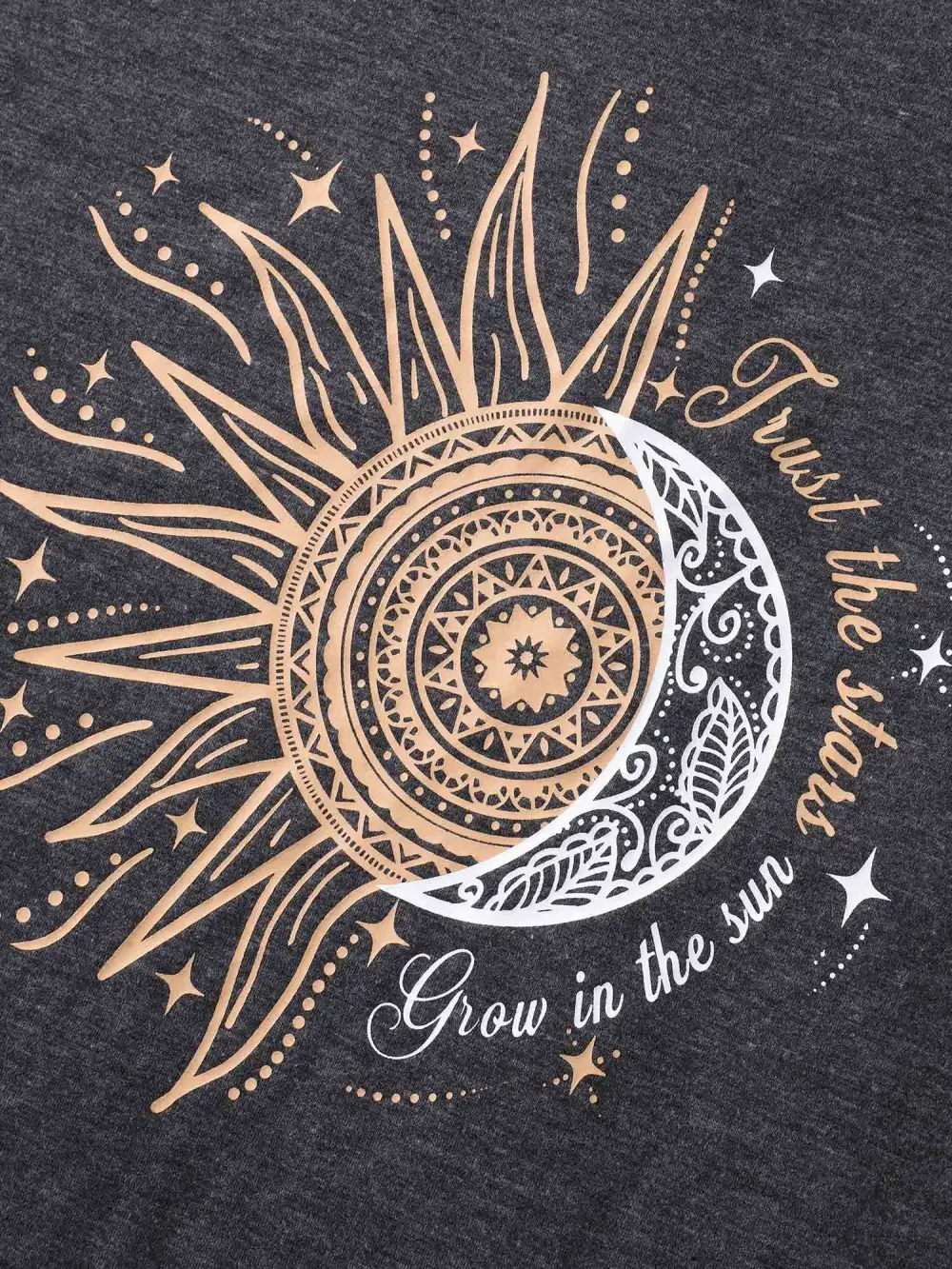 Star & Moon Print Solid Tank Top