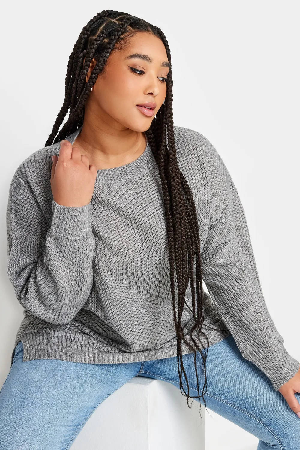 YOURS Curve Navy Blue Drop Shoulder Knitted Jumper