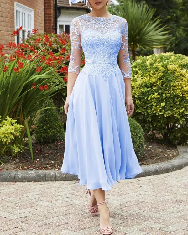 ELEGANT MIDI DRESS LACE CHIFFON