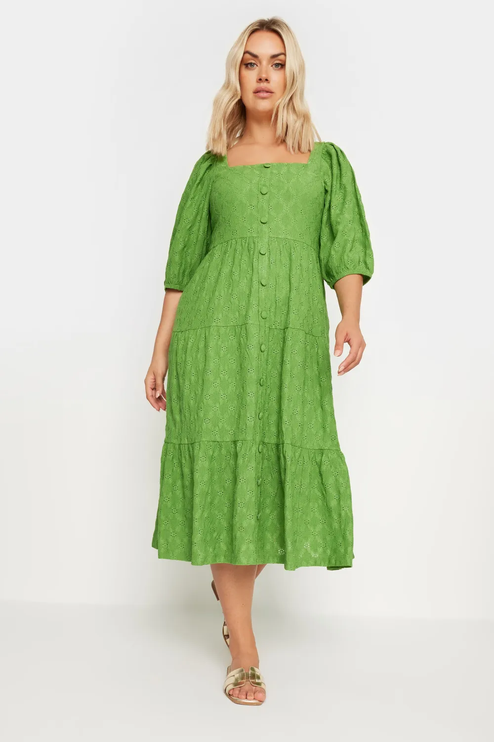 YOURS Curve White Broderie Anglaise Button Front Dress