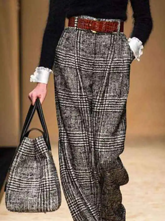 Vintage Loose Checkered Wide Leg Pants