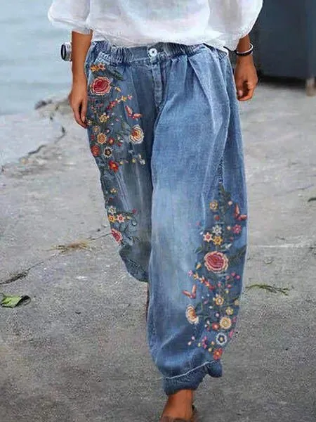 Floral-Print Casual Shift Jeans（⚡Clearance Sale）