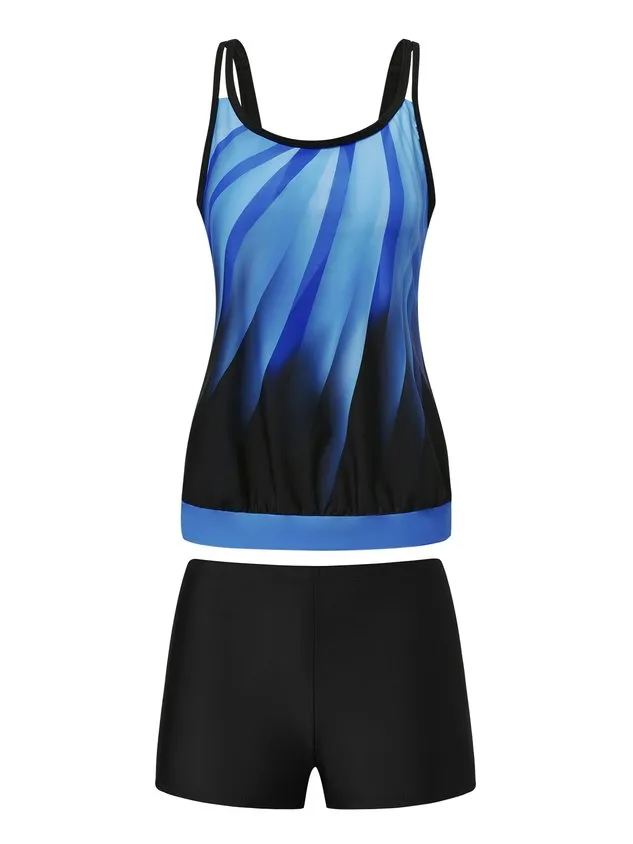 Casual Abstract Printing Scoop Neck Tankinis Two-Piece Set