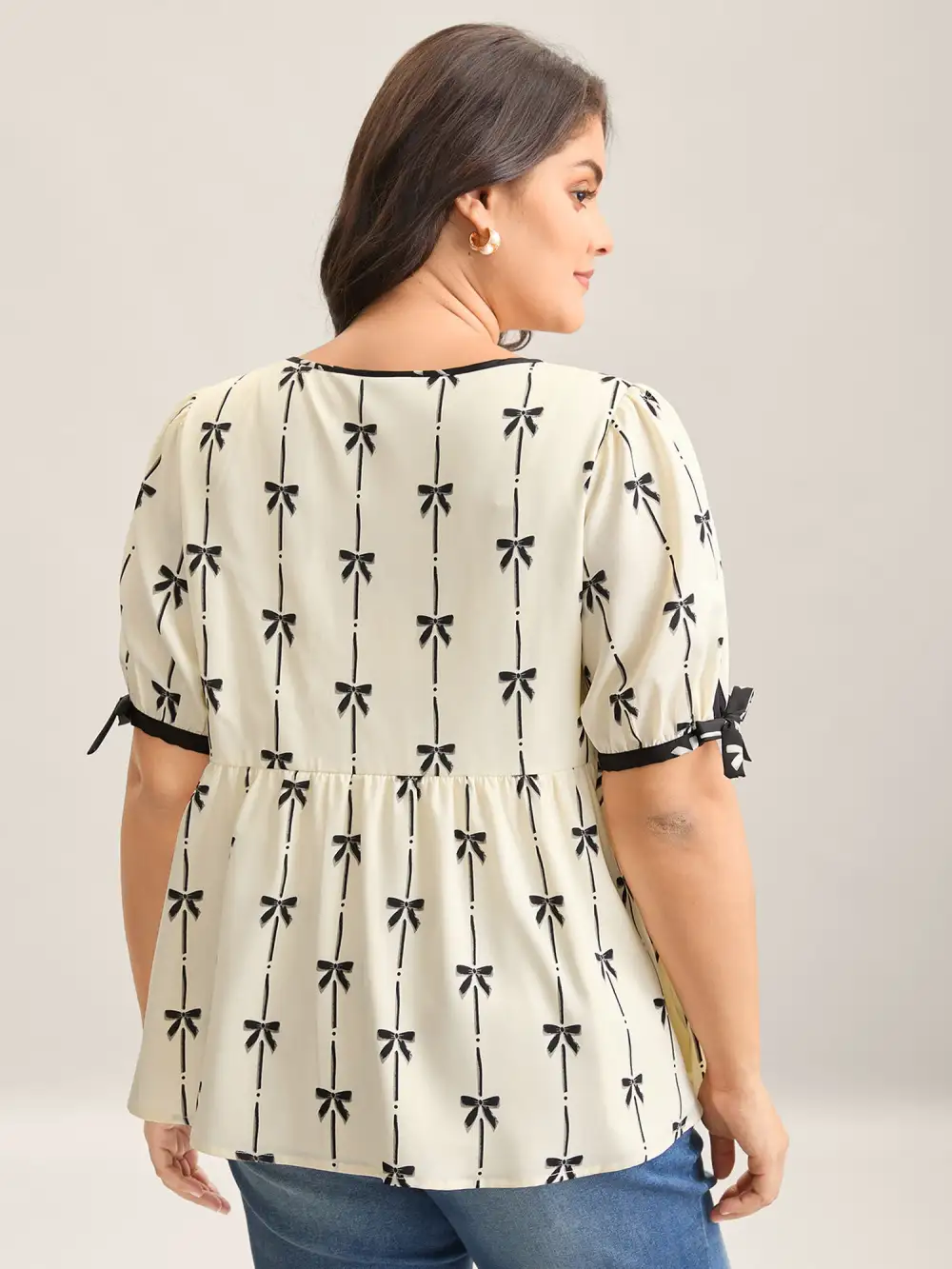 Bow Detail Printed Color Contrast Blouse