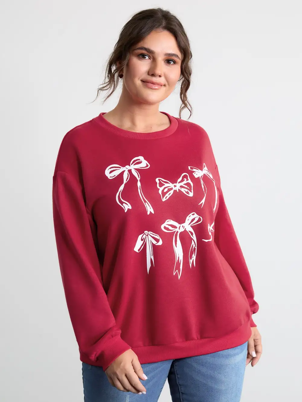 Holiday Bowknot Round Neck Sweatshirt