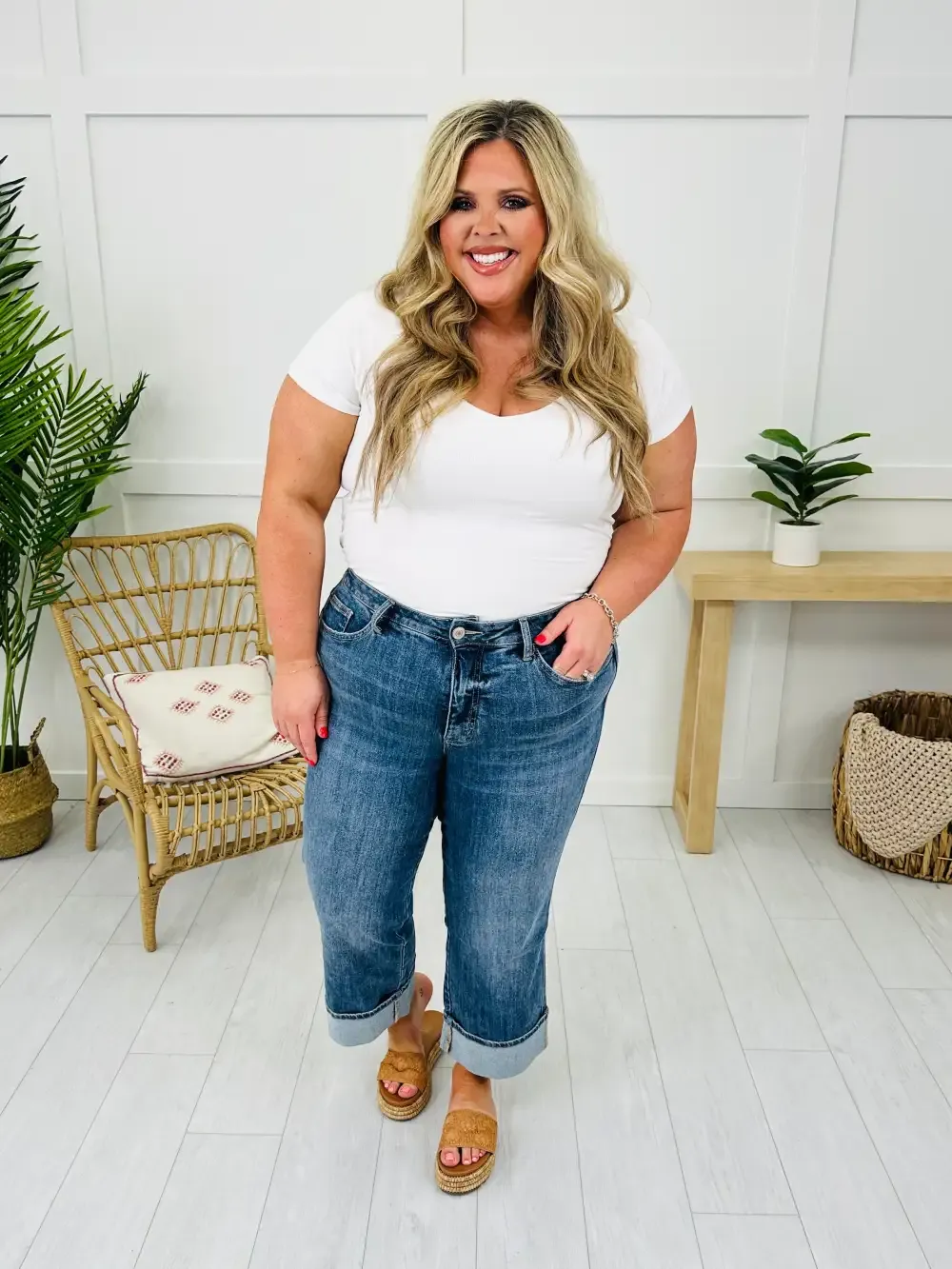 Change Your Tune Tummy Control Cropped Slim Wide Leg Jeans