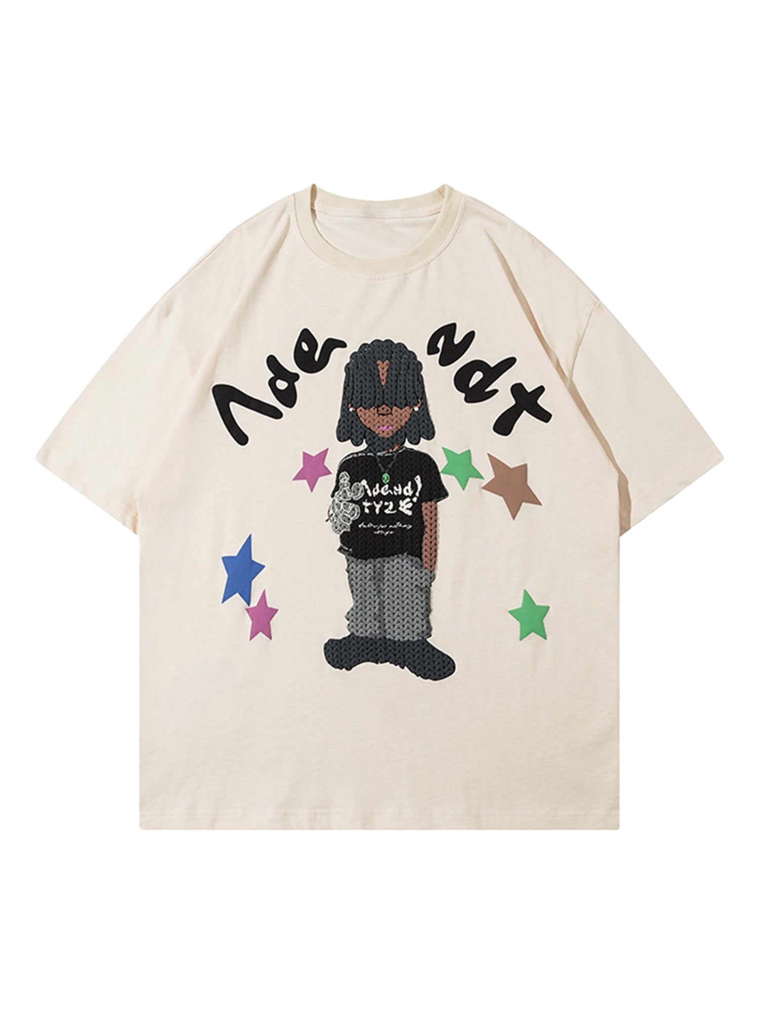 Hip Hop Cartoon Character Print T-shirt