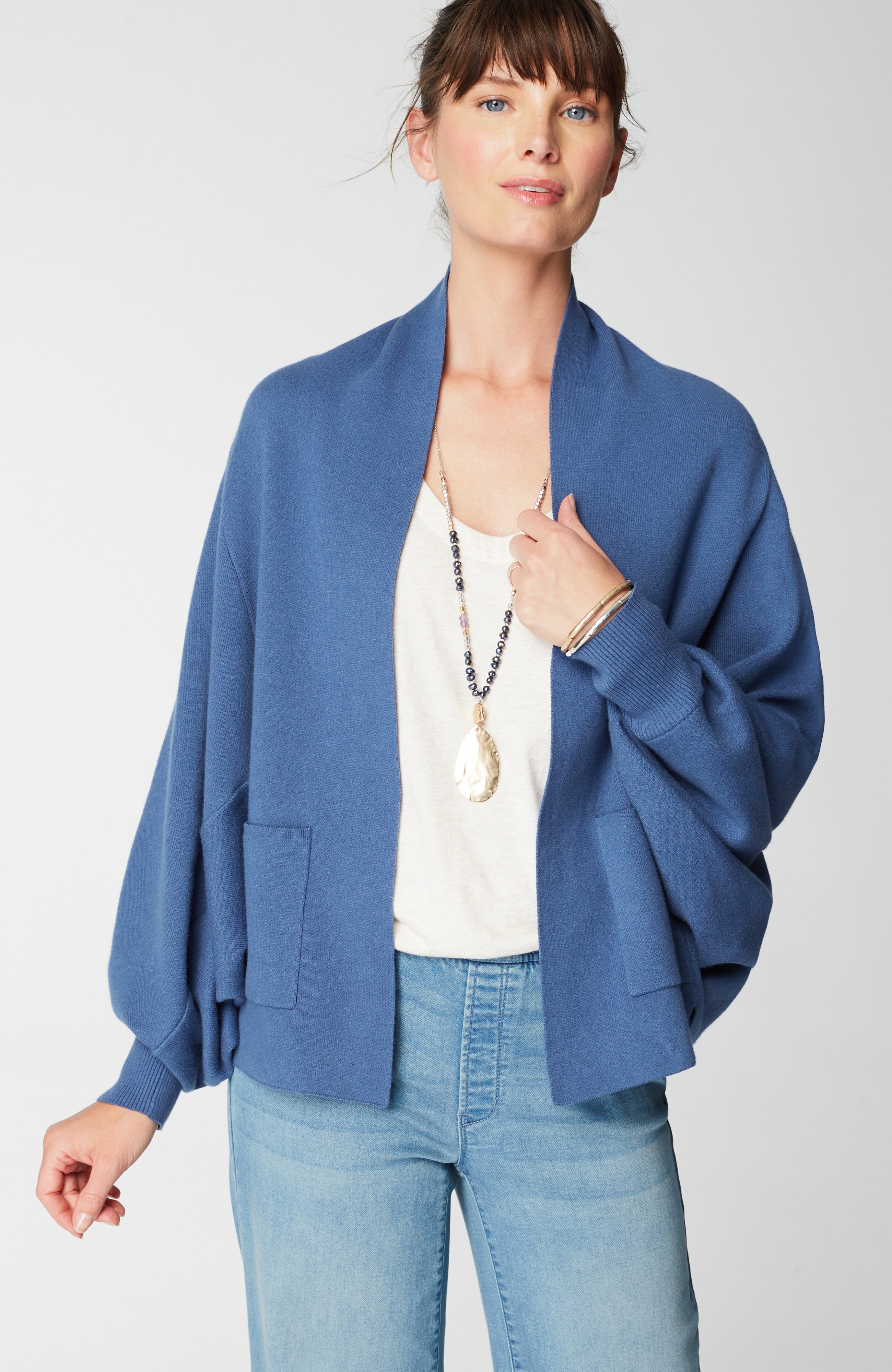 Pure Jill Double-Knit Dolman-Sleeve Cardi