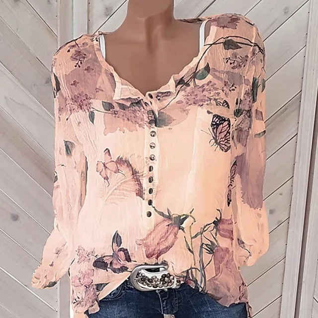 Women's Shirt Blouse Floral Button Print Daily Going out Weekend Streetwear Holiday Casual Long Sleeve Shirt Collar White Summer Spring