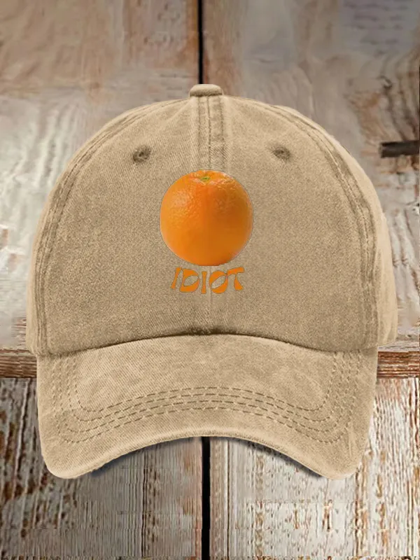 Unisex Orange Fool Washed Cotton Hat