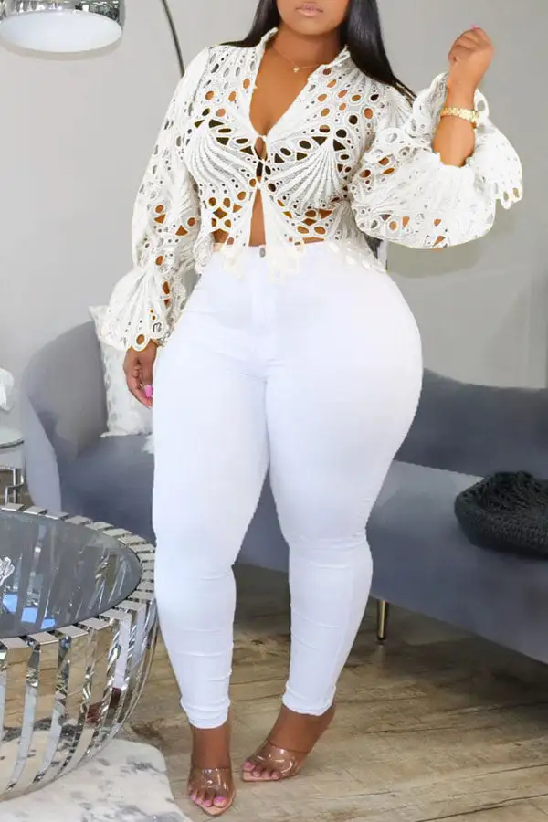 Lace Deep V Sweet Cutout Blouse