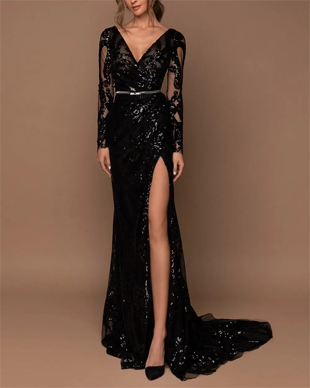 Women's Solid Color Sequins Dress