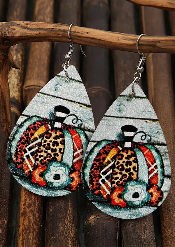 Pumpkin Leopard PU Leather Earrings