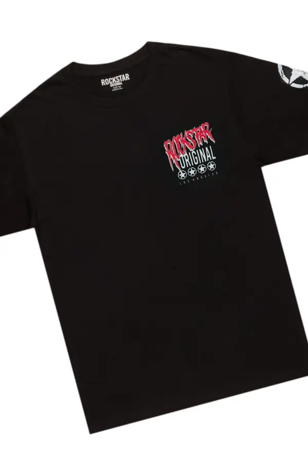 Wizzurd Black T-Shirt & Ricky Red PU Super Stacked Jean Bundle