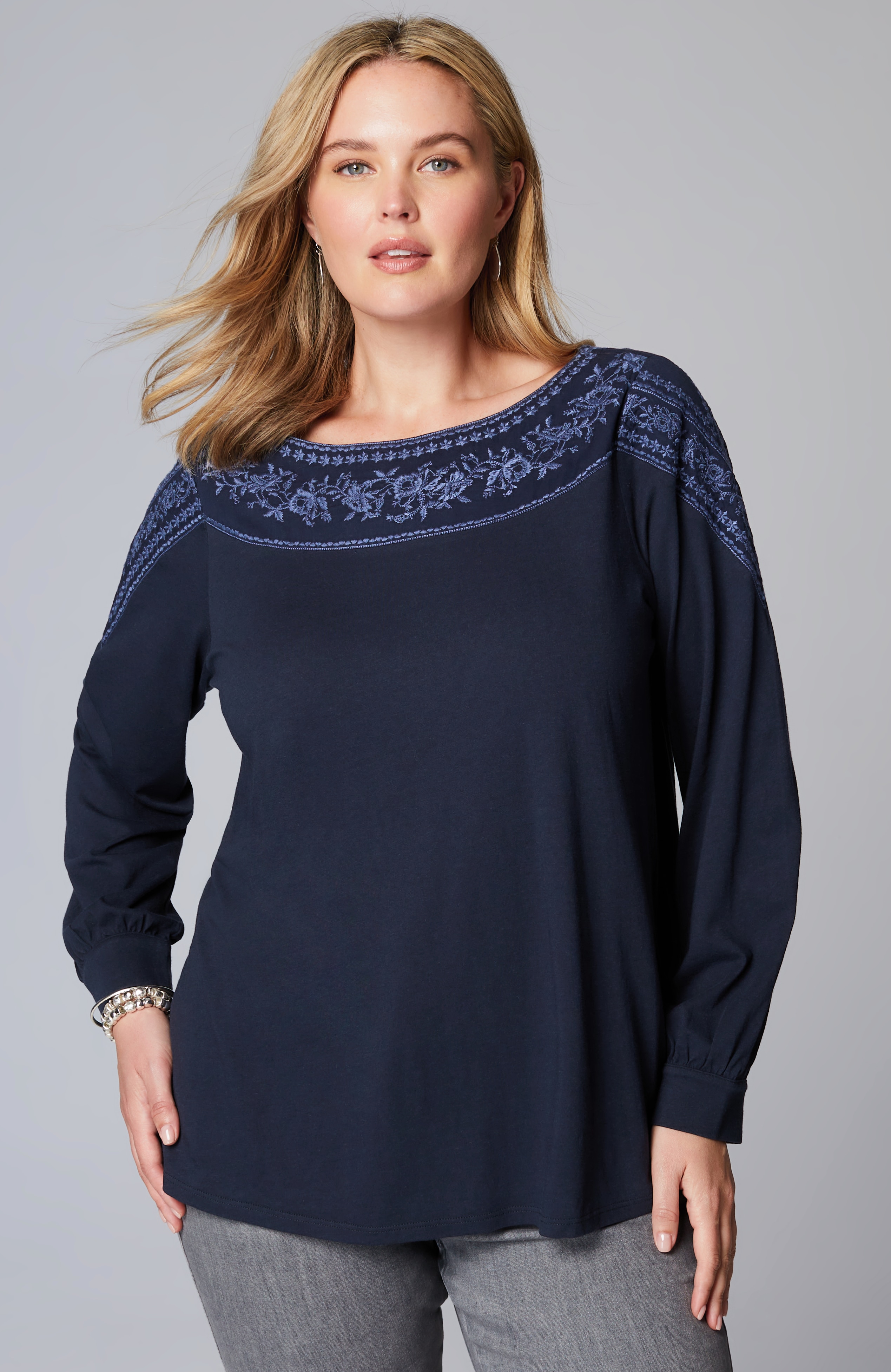 Embroidered Mixed-Media Top