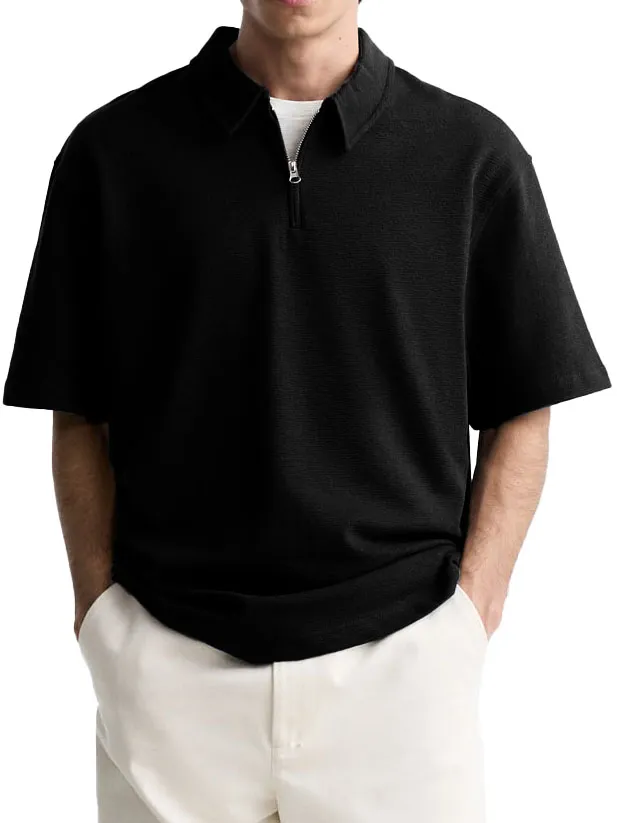 Men's Casual Basic Zipper Short Sleeve Polo Shirt