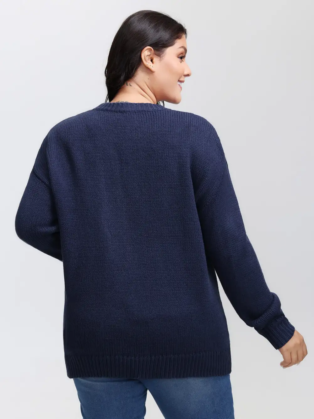 Fish Jacquard Print Round Neck Pullover