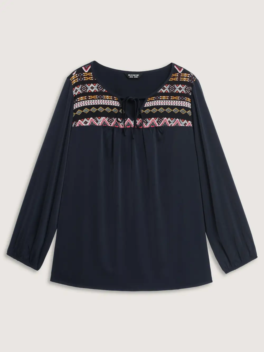 Colorful Boho Neck-Tie Puffy Sleeve Blouse