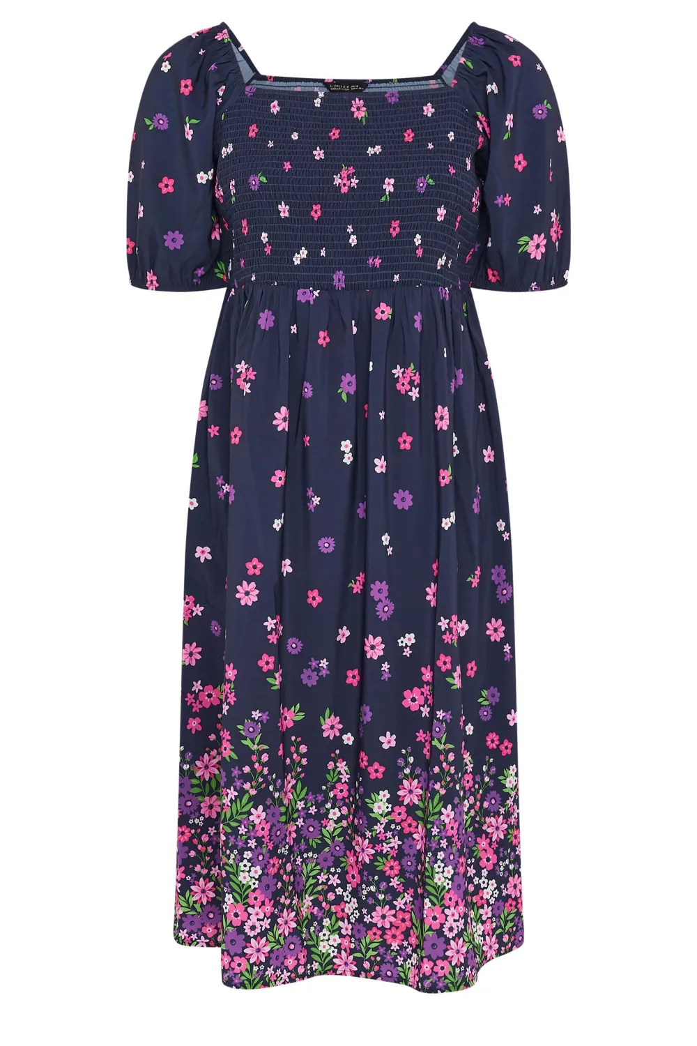 YOURS Curve Black Floral Print Shirred Midi Dress