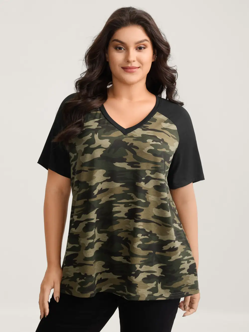 Camouflage Print Raglan Sleeve T-Shirt