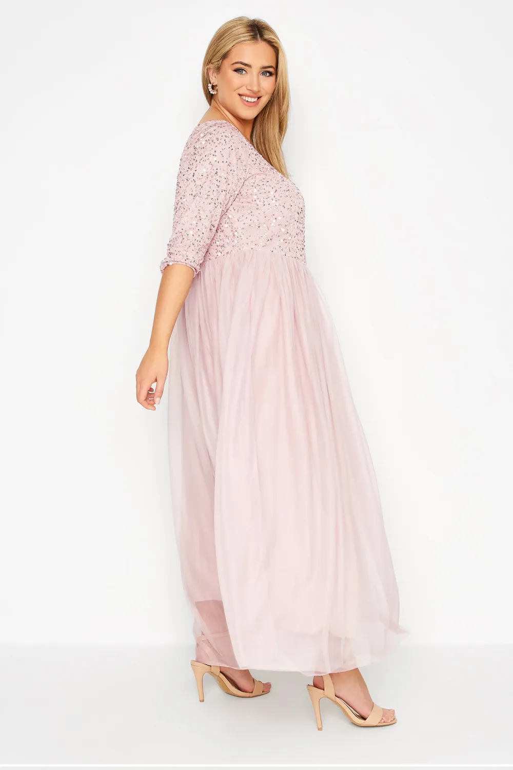 LUXE Curve Navy Blue Sequin Hand Embellished Maxi Dress