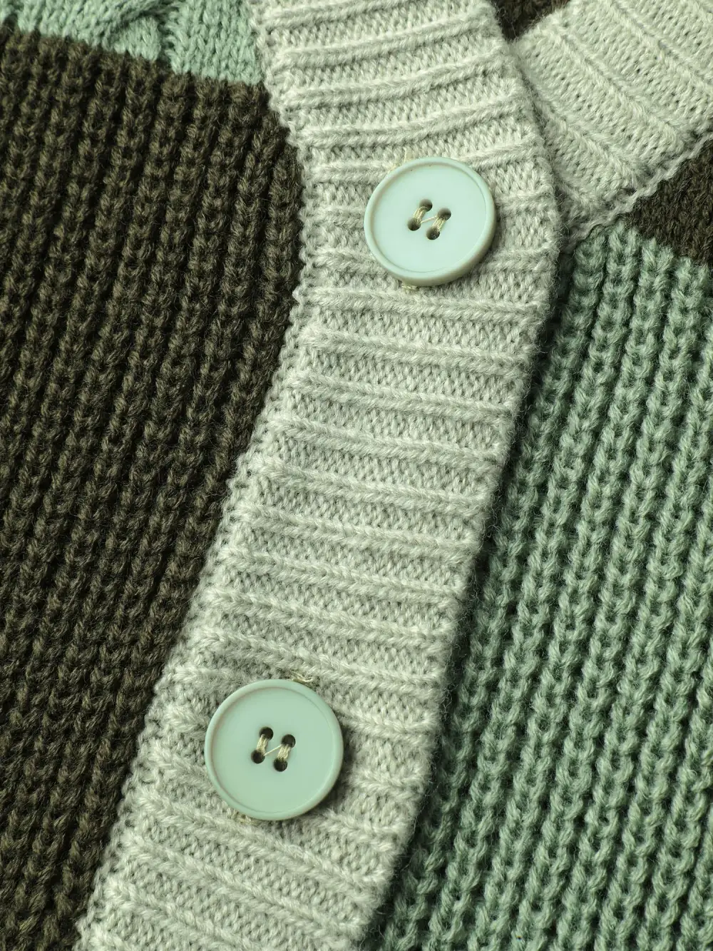 Texture Colorblock Contrast Knit Cardigan