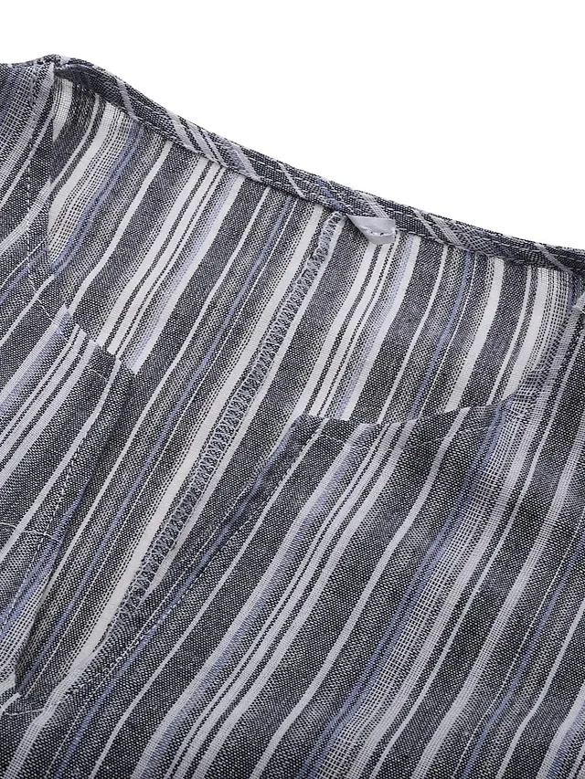 Women's Cotton Linen Maxi Tartan Dress Casual Split Neck Rolled Cuff Long Sleeve Spring Summer