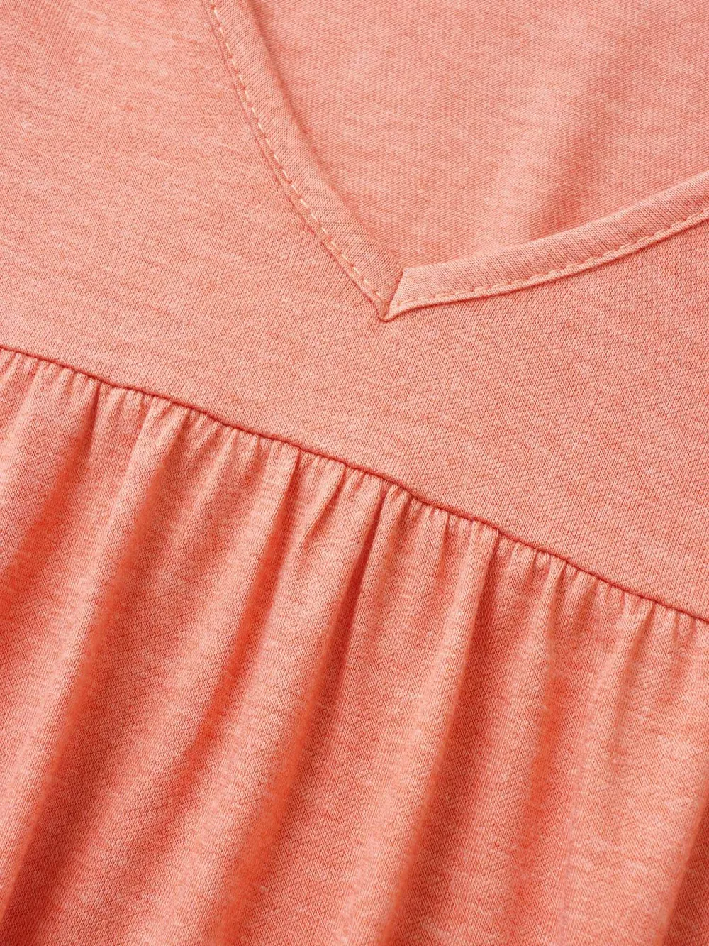 Solid Gathered Ruffle Trim Flounce Sleeve T-shirt