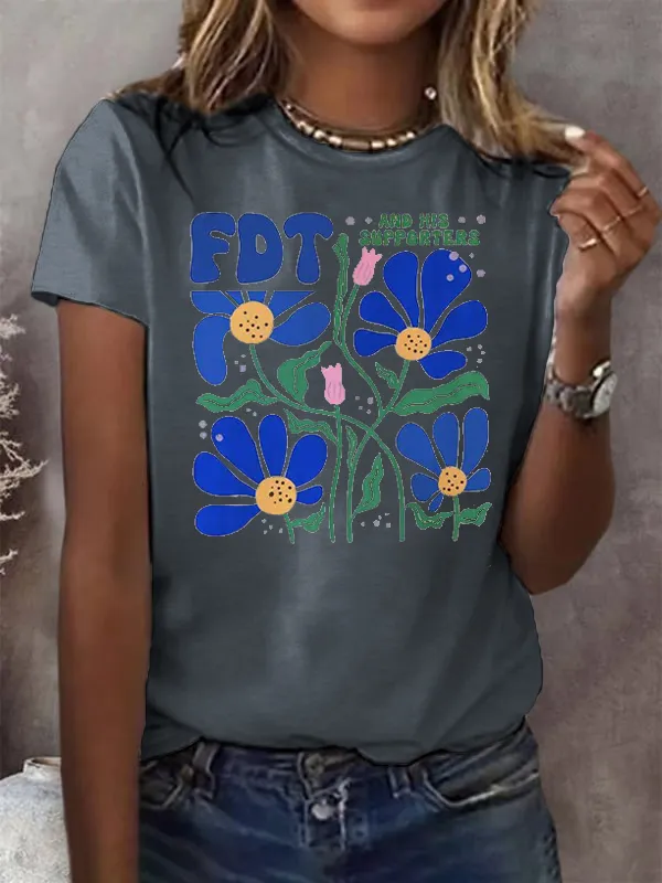 Women'S T-Shirt Women'S Printed T-Shirt Art Print Round Neck Pure Cotton Short Sleeve