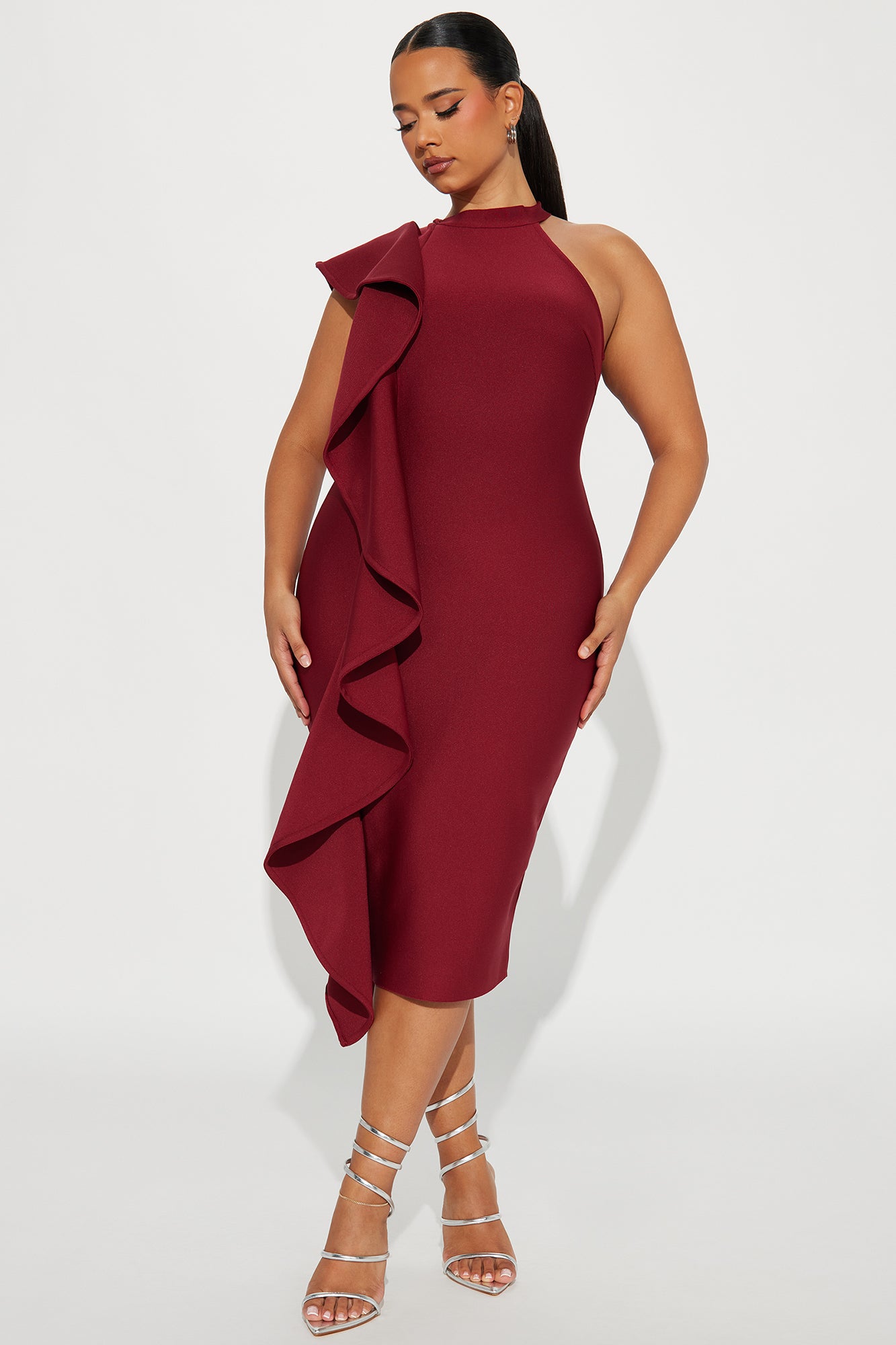 Raylin Bandage Midi Dress - Burgundy