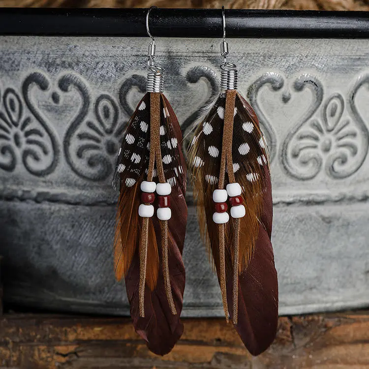 Feather Beading Alloy Earrings