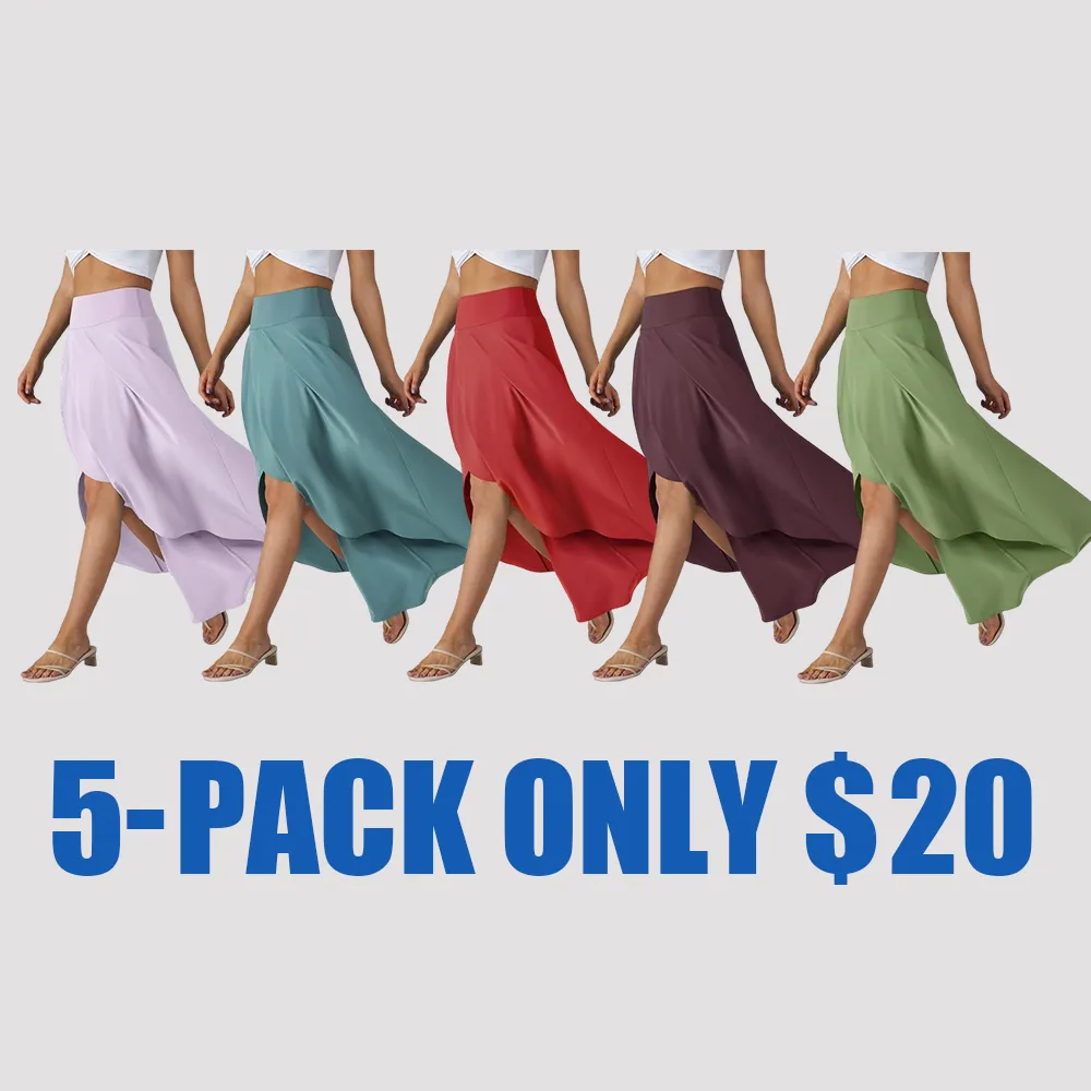 High Waisted 2-in-1 Maxi Skirt – Flowy, Quick-Dry, High-Low Hem with Ruffle Detail