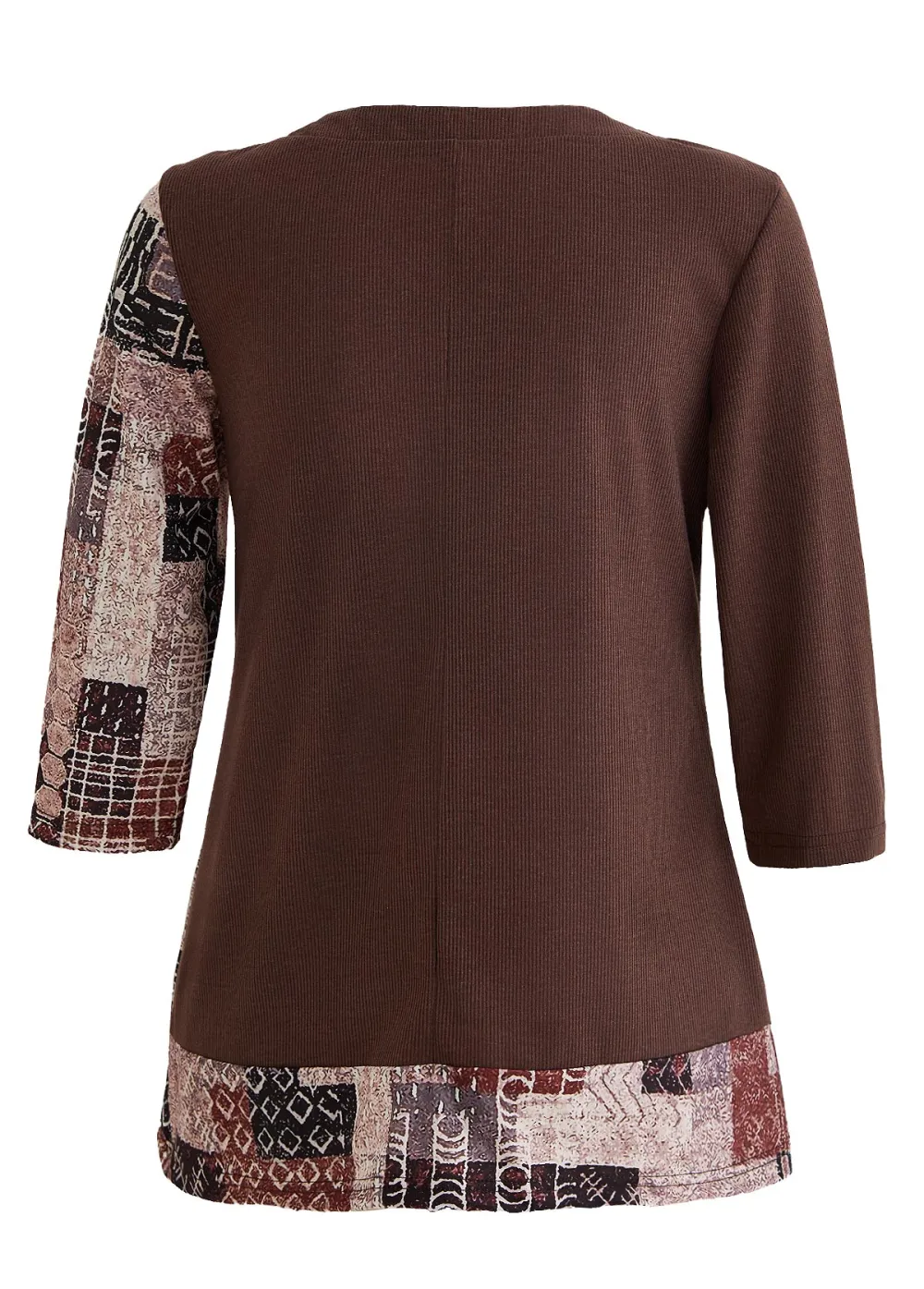 Patchwork Floral Print V Neck T Shirt
