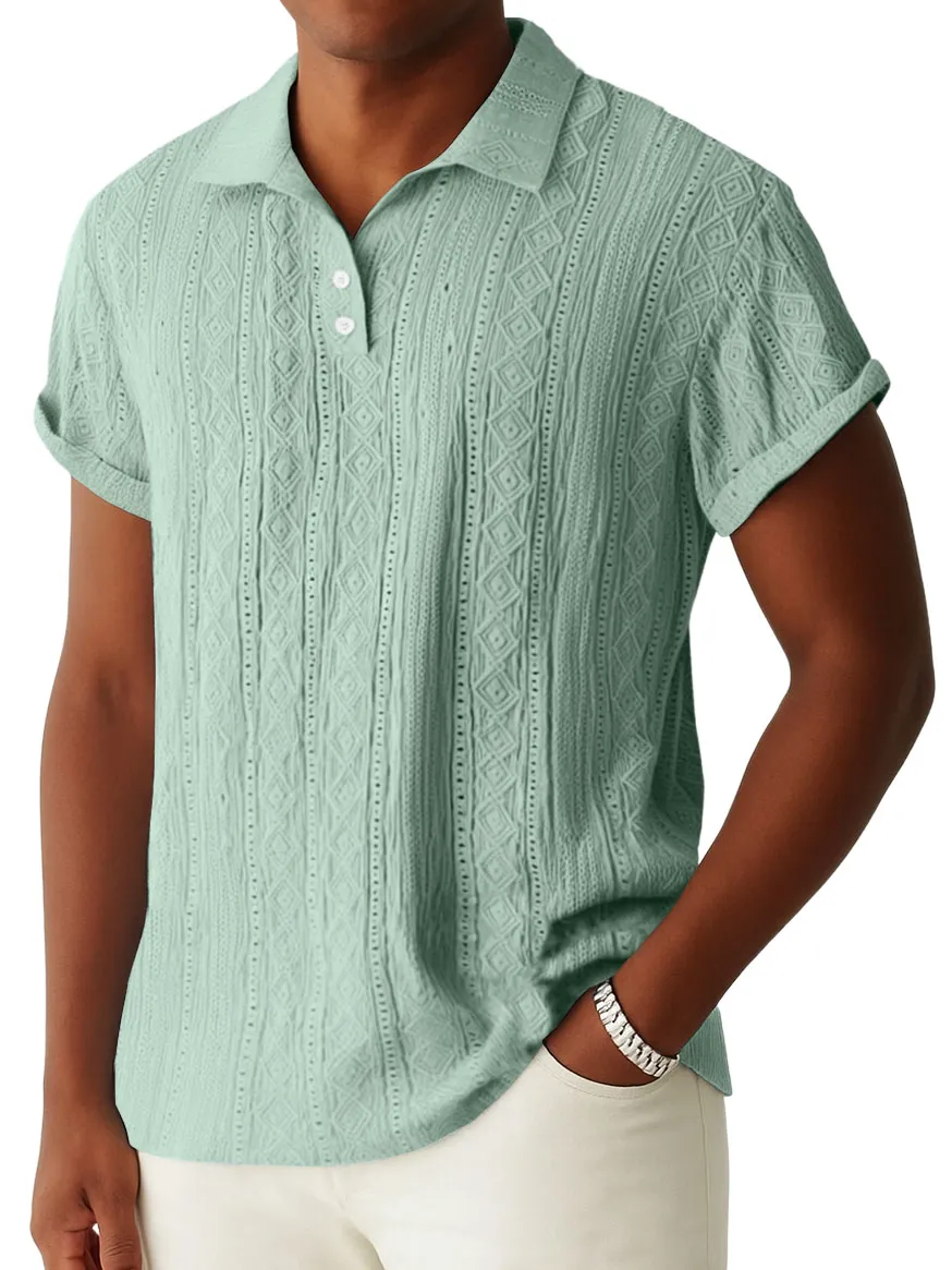 Men's Daily Jacquard Textured Striped Casual Comfortable Polo Tops