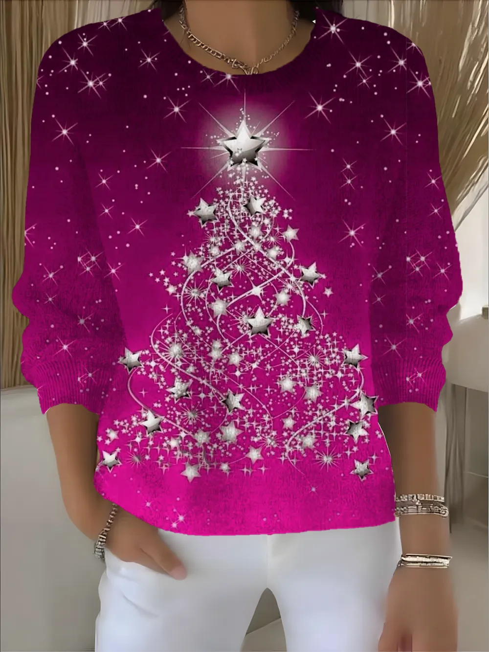 Women's Pullover Sweater Autumn and Winter Christmas Holiday Pattern Top