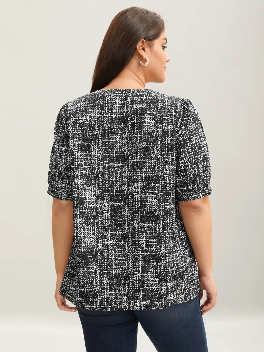 Geometric Print Puff Sleeve Blouse
