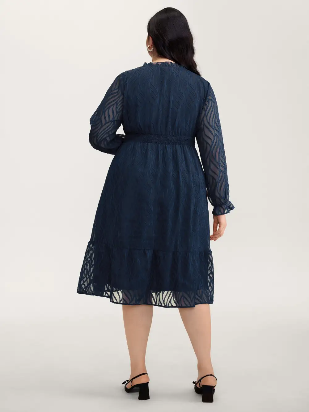 Sheer Jacquard Stretchy Waist Midi Dress