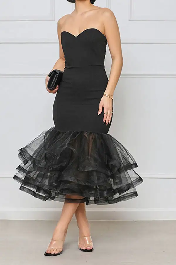  Pretty Tiered Ruffle Fishtail Midi Dress