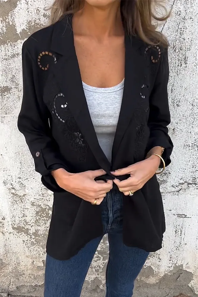 Women's cotton and linen comfortable hollow suit jacket
