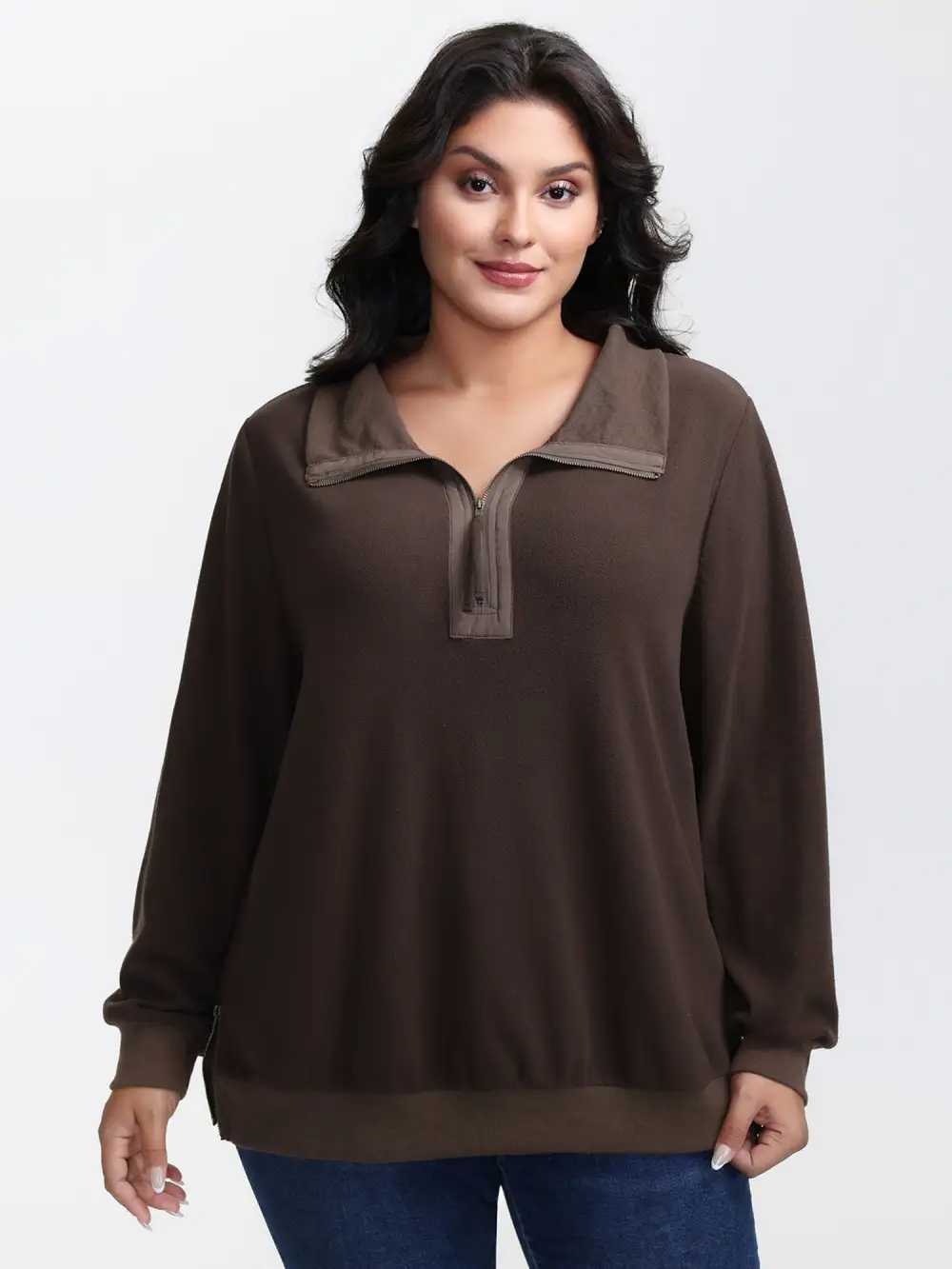 Mixed Material Spliced Collar Sweatshirt