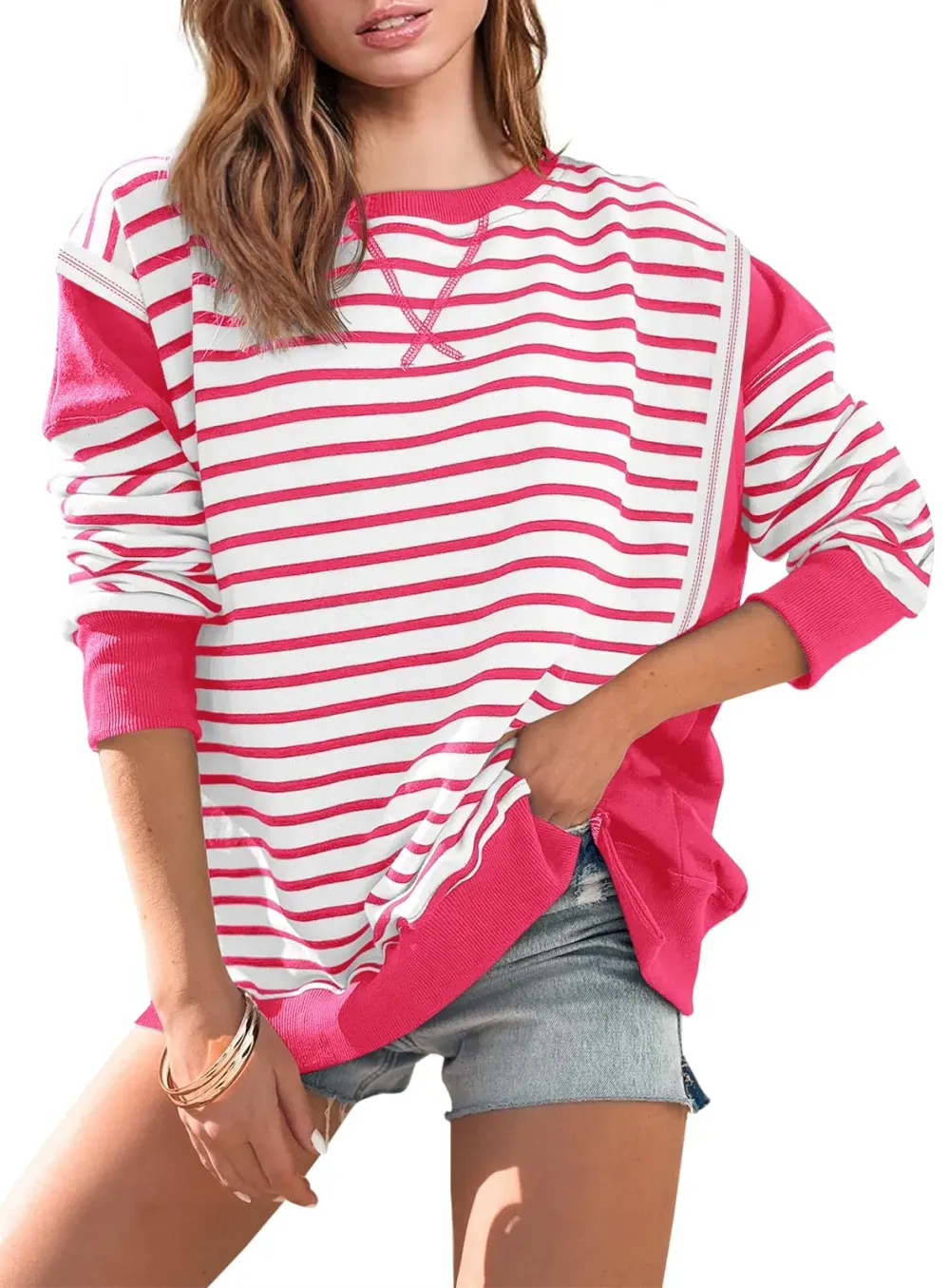 Striped Color Block Oversized Sweatshirt