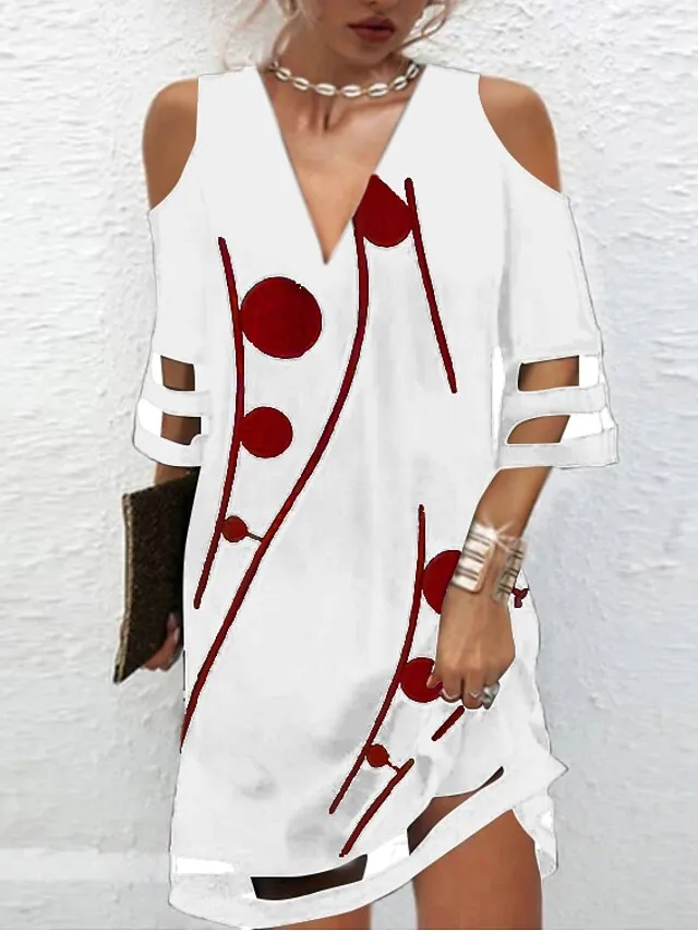 Women's Casual Dress Shift Dress Mini Dress Black White Red Half Sleeve Polka Dot Ruched Summer Spring V Neck Vacation Vacation Fall Dress Summer Dress 2023 S M L XL XXL 3XL