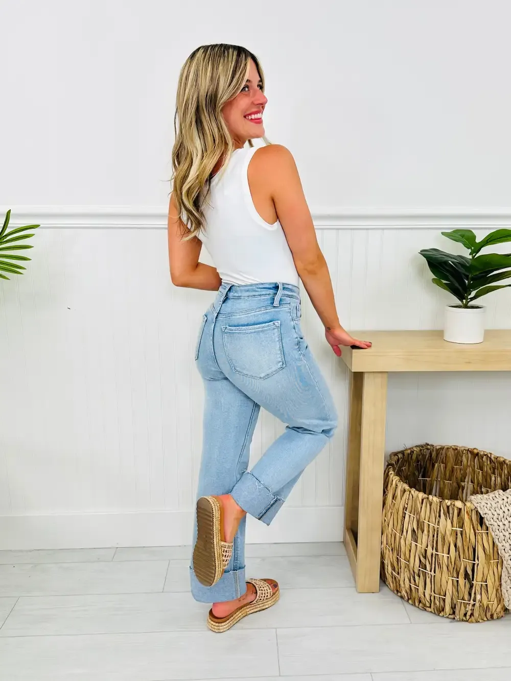 Feeling Brand New Slim Wide Leg Tummy Control Jeans