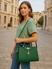 Women's Faux Leather Top Handle Tote Bag with Deer Charm - Elegant Structured Women's Shoulder Bag, Perfect for Mother's Day Gift, Work, Shopping and Casual Outings