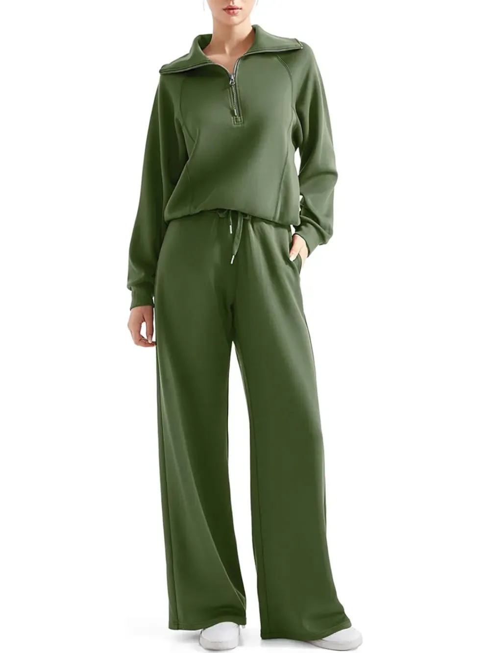 💥Women 2 Piece Lounge Matching Set Wide Leg Sweatpant Half Zip Sweatshirt