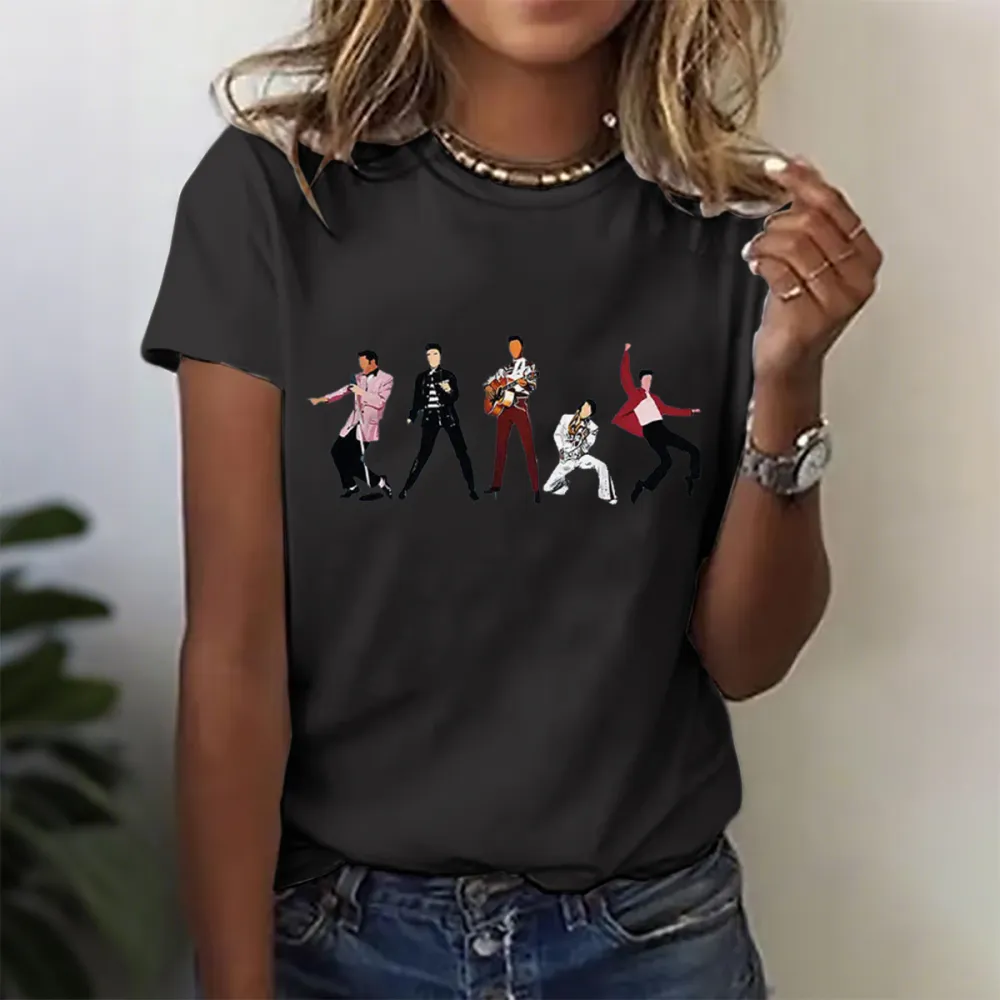 Women's Character Singing Print Short Sleeve Round Neck Cotton T-Shirt