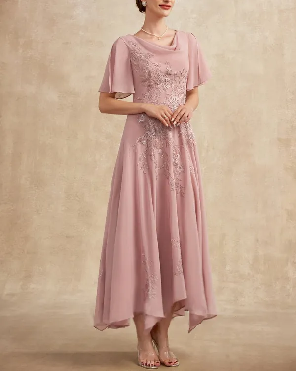 ELEGANT FASHION CHIFFON EMBROIDERED DRESS