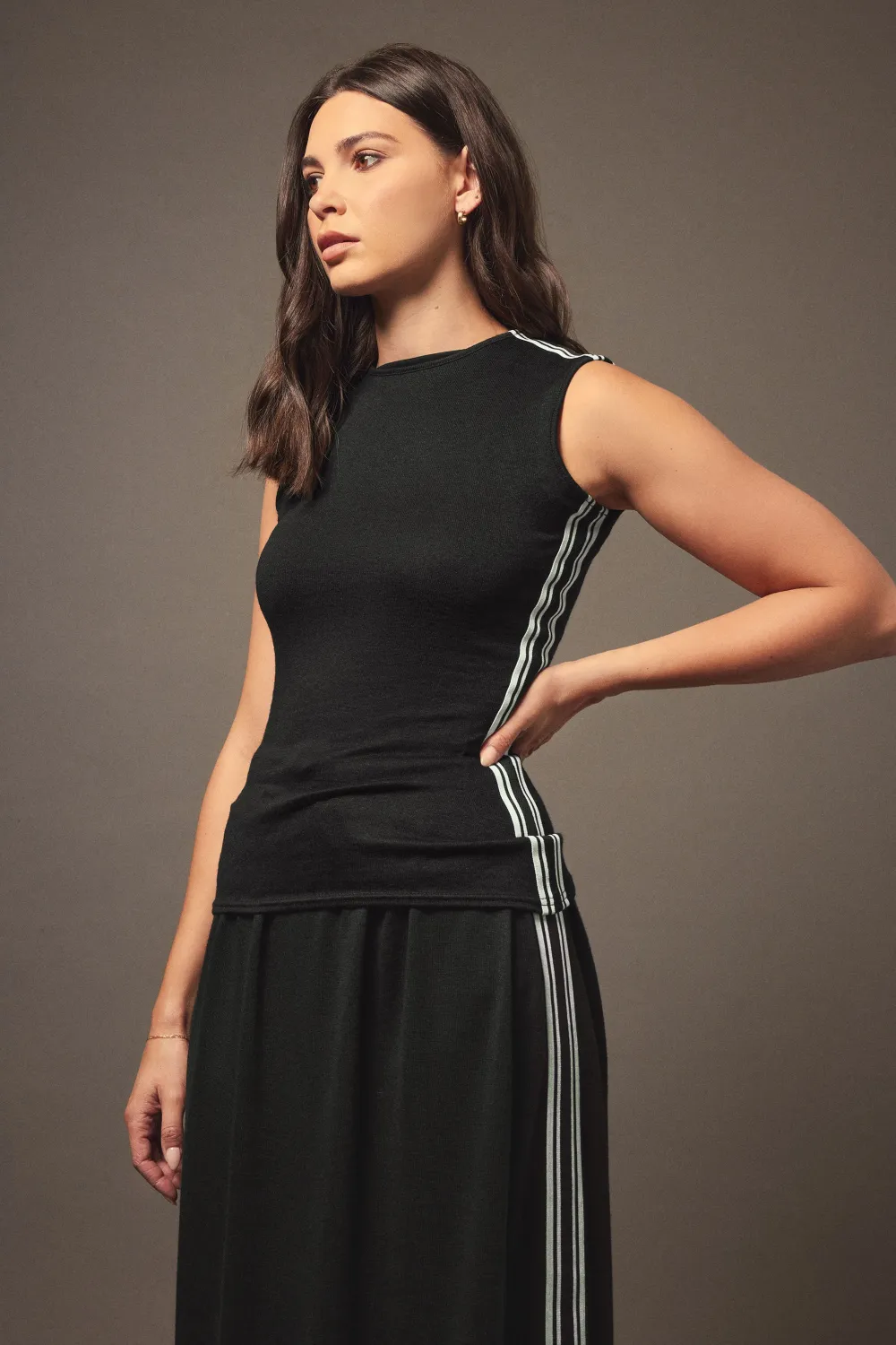 LTS Tall Black Knitted Side Stripe Vest